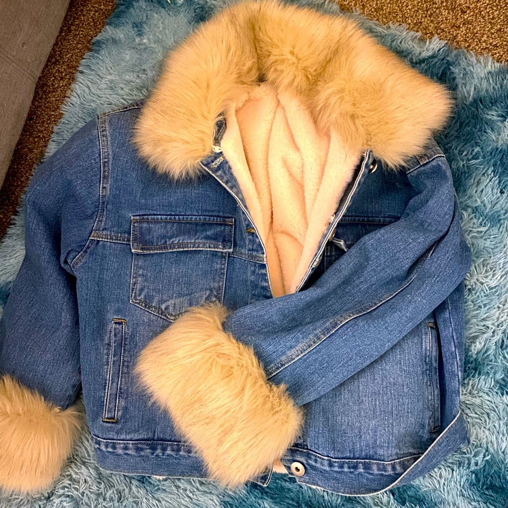 Faux fur jean jacket